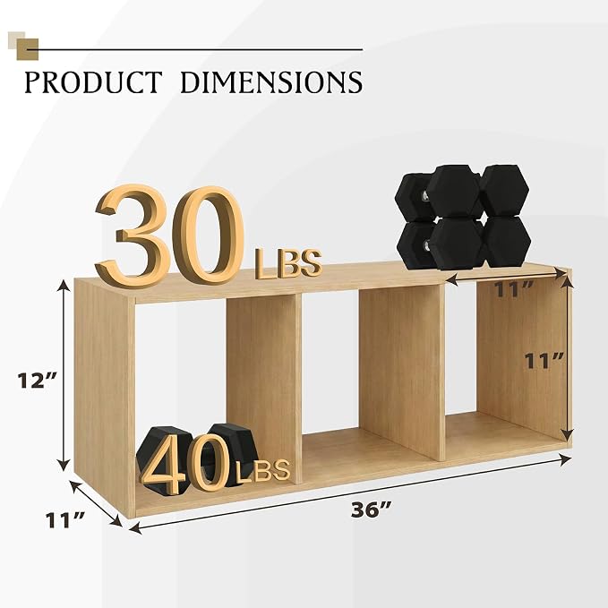 WannabeMyself【Sturdy Build&Easy Assembly】3 Cube Storage Organizer with Anti-Tipping Kits,Reversible Open Back Book Shelf, Bookcase for Living Room,Bedroom,Entrance Hall,Office,12.2×11.4×35.9,Oak Color
