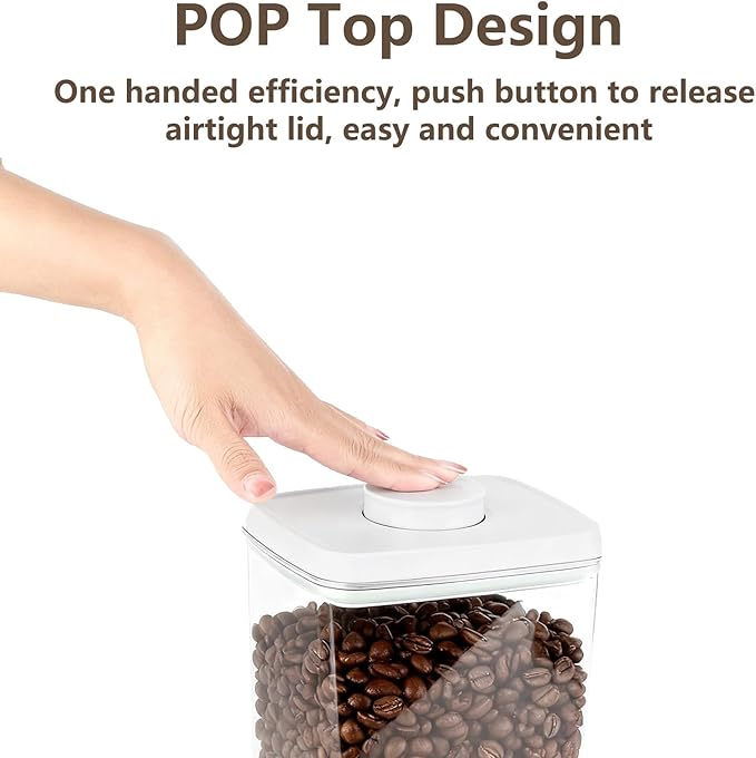 Pop Food Storage Containers Set Airtight Food Storage Containers with Pop Lids, Kitchen Pantry Organization and Storage, Cereal, Rice, Flour, Pasta & Snack Container, BPA Free, 3 x 1.2Qt