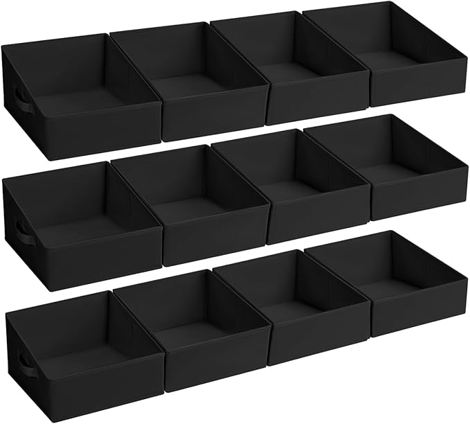 DIMJ Closet Storage Bins 12 Pack - Fabric Storage Baskets for Shelves, Collapsible Clothes Organizer with Handles, Trapezoid Shelf Organization Storage Cubes for Purse, Toys, Books, Towel, Clothes