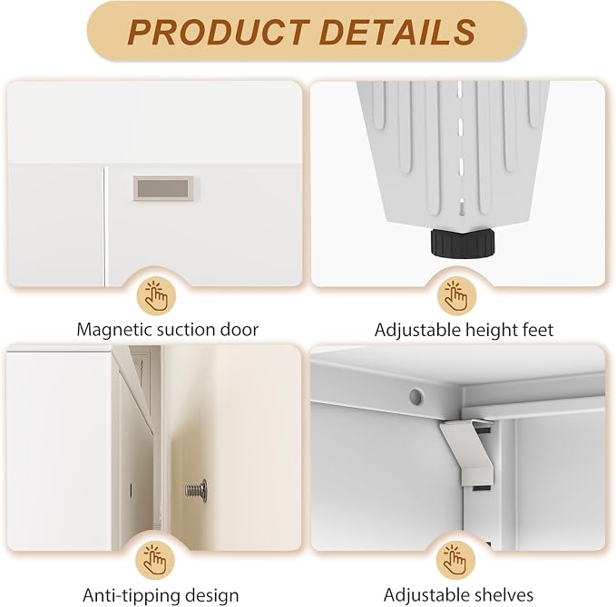 79" White Tall Metal Storage Cabinet with 2 Doors and 5 Adjustable Shelves,Steel Garage Tool Cabinet, File Cabinet,Kitchen Pantry Cabinet for Home,Office,Garage,School,Warehouse