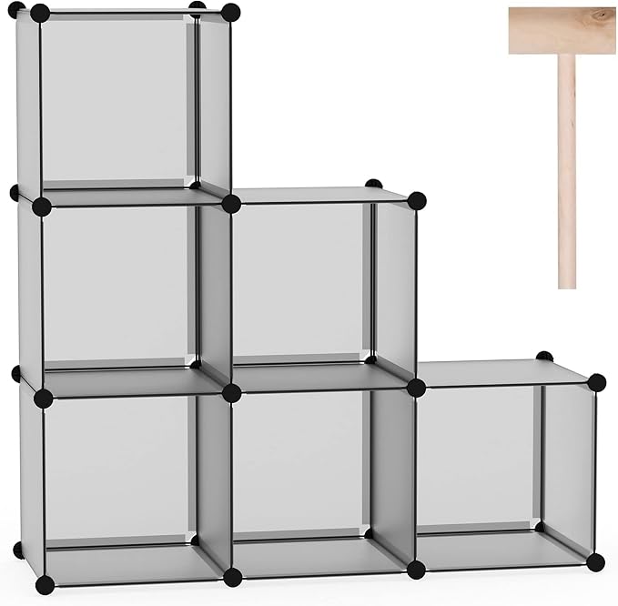 C&AHOME 6-Cube Storage Organizer Cube Shelf Closet Storage Bookcase, Grey | Stackable Cubby Storage, Bookshelf, Portable Plastic Storage Closet Organizer, DIY Modular Shelving Units for Home, Wardrobe