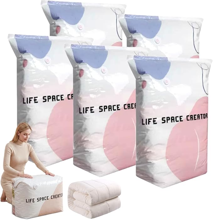 5 PACK No-Pump Vacuum Storage Bags, Large Cube Vacuum Seal Bags, Space Saver Bags for Clothes, Press & seal, No Pump Needed, Comforters, Blankets (31.5 * 39.4-5pack)