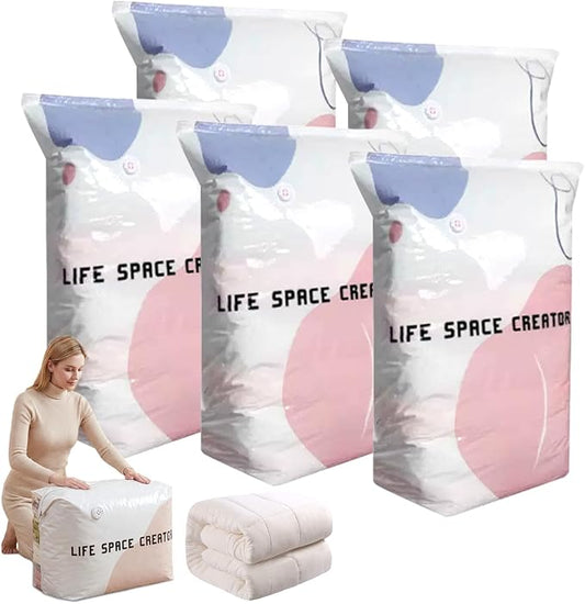 5 PACK No-Pump Vacuum Storage Bags, Large Cube Vacuum Seal Bags, Space Saver Bags for Clothes, Press & seal, No Pump Needed, Comforters, Blankets (31.5 * 39.4-5pack)