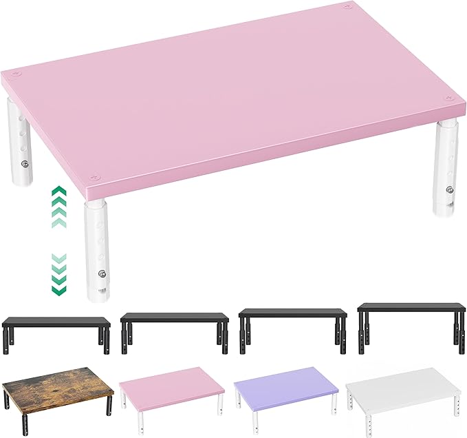 Adjustable Computer Monitor Stand Riser for Desk, Desk Organizer & Office Decor for Women, Laptop Stand, Office Desk Accessories & Workspace Organizers for Home Office, Pink Wood
