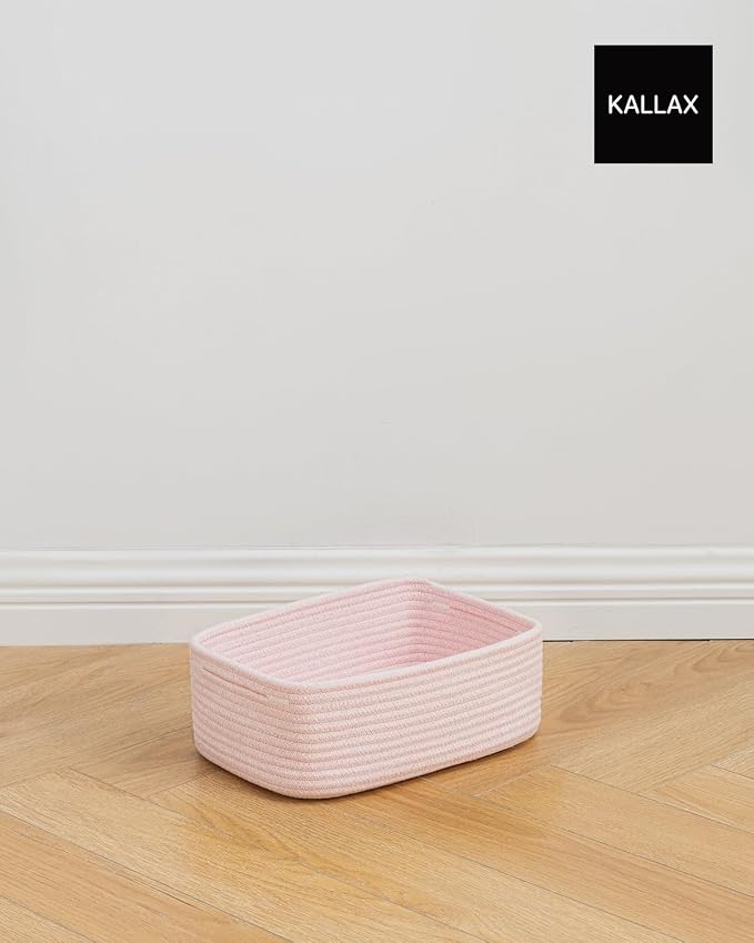 KALLAX Small Woven Storage Basket for Organizing, 12 x 8 x 4.5 inch, 3 Pack | Shelf baskets for closet organization, toy storage and home decor, Perfect as empty gift baskets for holidays, Light Pink