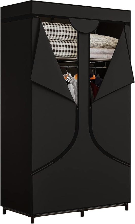 SORCEDAS Portable Closet Wardrobe with Hanging Rods Shelves Clothes Storage | 34 Inch Closet Organizers and Storage with Non-Fabric Cover,Freestanding Clothes Closet for Bedroom,dorm,Storage Rooms Black