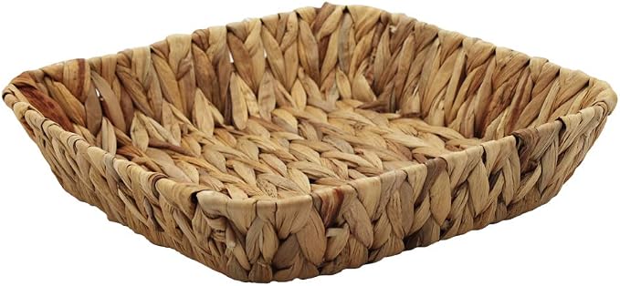 Square Water Hyacinth Weaving Tray, Handwoven Storage Basket | Natural sturdy weave, eco-friendly material, kitchen serving, living room storage, home decor, for family & gifting