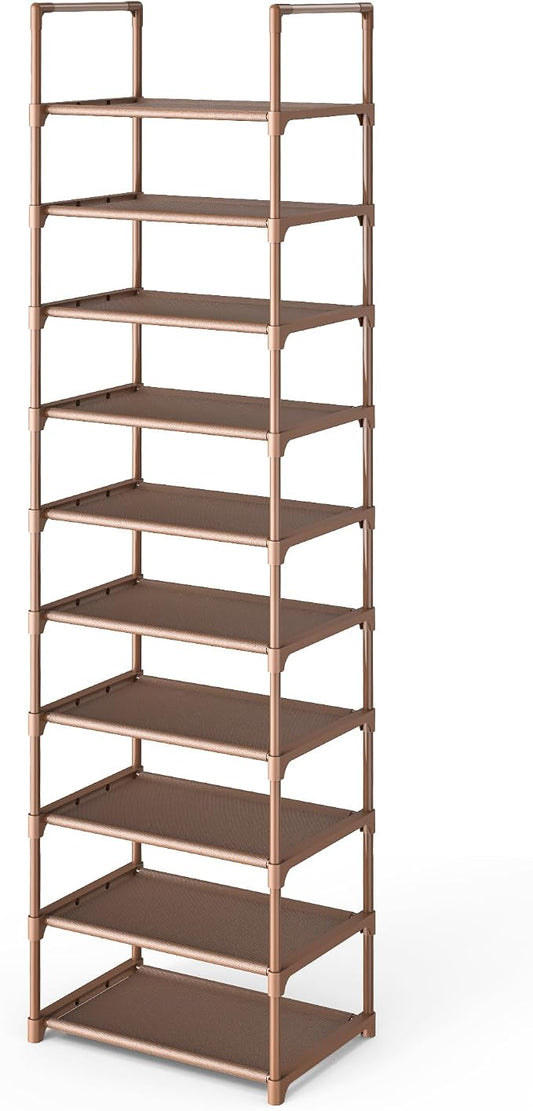 Kitsure Shoe Rack - 10-Tier Shoe Organizer with Detachable Fabric Shelves & Metal Frame, Tall Shoe Rack for Closet, Entryway, Living Room, 16.9" Wide - 10 Tier, Brown