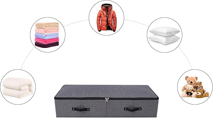 Under Bed Storage Bins with Lids, Closet Organizers, Foldable Under-bed Storage Baskets for Sheets, Clothes, Quilts, Sweaters, Wrapping Paper, 35x16.5x7inch, Black Gray, 2PCS