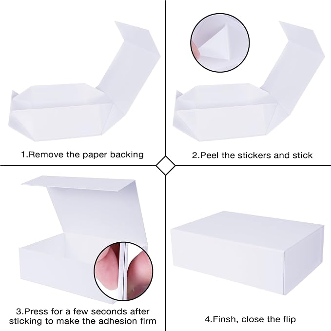 Aimyoo Small White Collapsible Gift Box with Magnetic Closure Lids 10.5x7x3 in, Bridesmaid Groomsman Proposal Boxes, Rectangle Storage Box 3 Pack