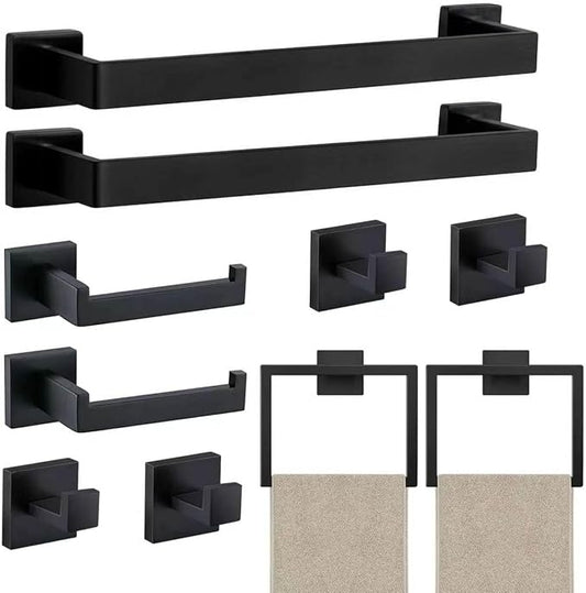 JOPOFI 10 Piece Towel Bar Set - 15.7Inch Bath Towel Holder - Matte Black | Stainless Steel Towel Racks for Bathroom Wall Mounted, Towel Rod for Bathroom Wall