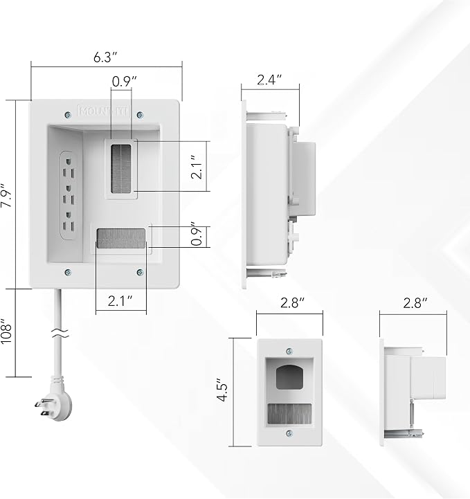 Mount-It! In-Wall TV Cable Management Kit with Power – Triple Outlet, Male Wall Plug and 5ft External & 9ft Behind the Wall Cords, Hand Saw – Easy, Safe Cable Management for TV and Home Theater Setups