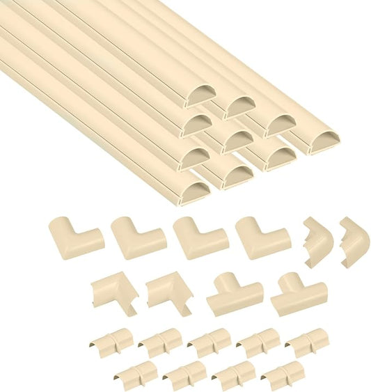 D-Line 157in Cord Cover Kit, Self-Adhesive Wire Hiders, Paintable Cable Raceway to Hide Wires on Wall, Electrical Cable Management - 10x 15.7 Lengths & 19 Accessories - 1.18" (W) x 0.59" (H) - Beige