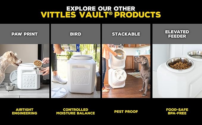 Vittles Vault Traditional Pet Food Storage Container For Dog Kibbles/Bird Seed/Oatmeal/Rice/Flour/Cereal, BPA Free Plastic, Sealed Airtight For Cat Food, Up To 30 lb, Made in USA, With Scoop, Gray