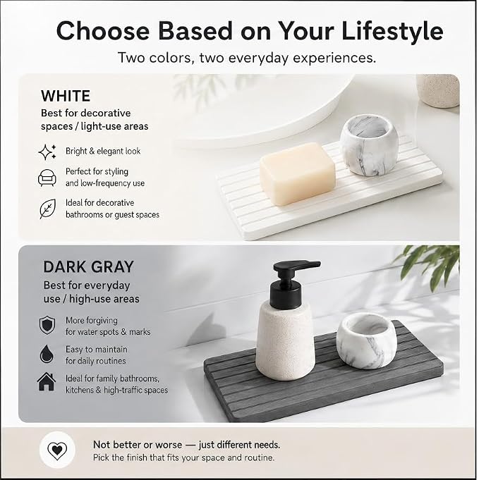 2PCS Water Absorbing Stone Drying Tray Mat for Bathroom Sink & Kitchen Counter Faucet Organizer, Quick Dry Dish Rack Soap Dispenser Sponge Holder, Vanity Sink Caddy Bar Coaster, Ivory White 8“x 4”