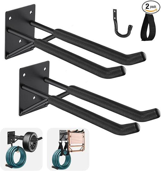 14" Garage Hooks Heavy Duty 2-Pack - Garage Storage System Hooks, Ladder Hooks for Garage Wall & Broom Holder Wall Mount | Non-Slip Tire Rack & Heavy Duty Wall Hooks for Hanging Ladders, Chairs.