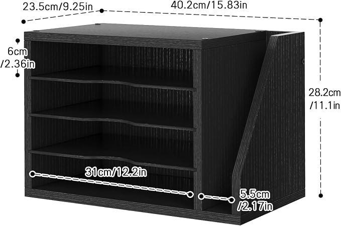 Wooden Mail Organizer, Desk Organizer with 3 Adjustable Shelves | Mail Sorter, File Organizer Desktop, Mail Holder for Home Office, Letter Sorter for Envelopes, Bills, Magazines, Black