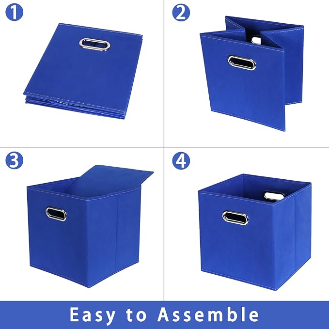Dark Blue Fabric Storage Bins, Set of 3, 11x11x11, Foldable Cube Bins for Cloth or Accessory Storage