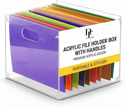 Clear Acrylic File Organizer, with Handles – Easy Assembly Required, Acrylic File Holder for Office, Letter/A4 Documents, Magazines & Binders – Fits Standard 8.5"x11" Paper Perfectly