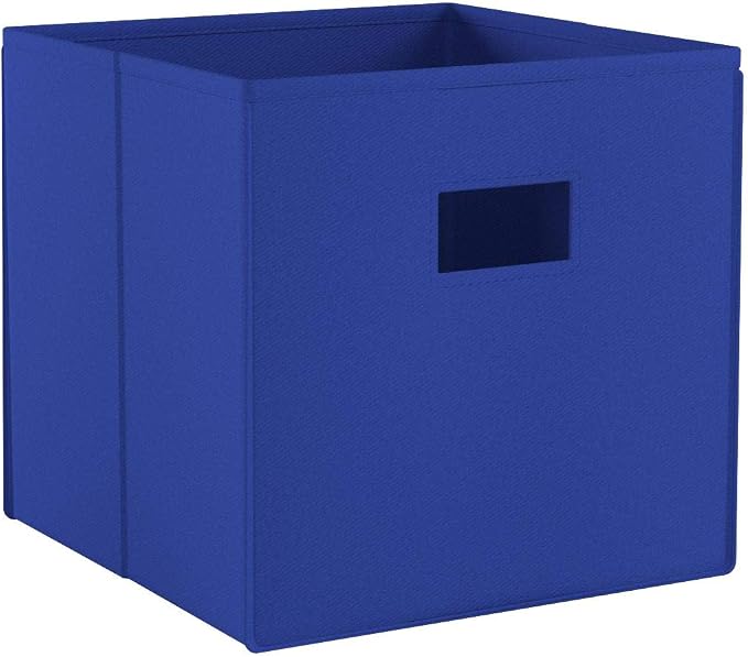 RiverRidge Folding Storage Bins - 2-pack of 10in Tall Blue Cubes | Fabric Bins, Set of 2 Storage Cubes, Cut-out Handles, Playroom Closet Organizer, Collapsible Cubby with Bottom Board Insert