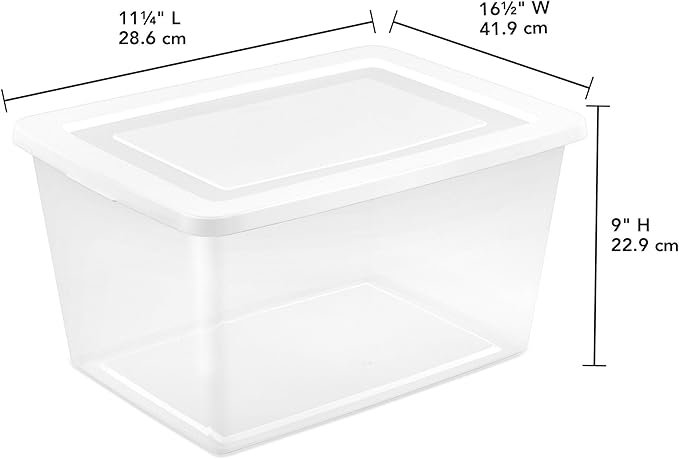 Sterilite 24 Pack Storage Box, 58 Quart Stackable Tote, Clear Plastic Container with Secure Snapping Lids for Home and Office Organization, White