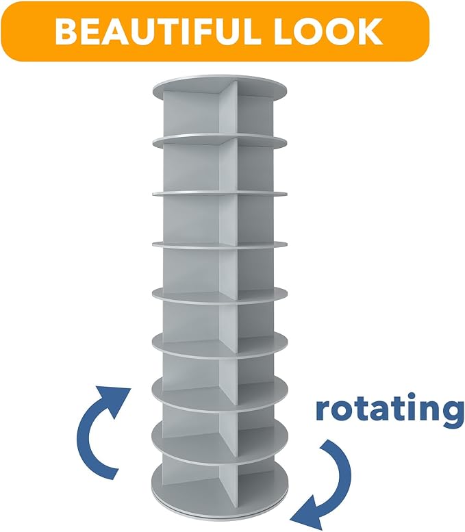 SpaceAid 8 Tier Rotating Shoe Rack Tower, Spinning Shoe Display Lazy Susan, Revolving 360 Shoe Rack Storage Round Carousel, Vertical Handbag Rotate Shoes Closet Organization (8-Tier Gray)