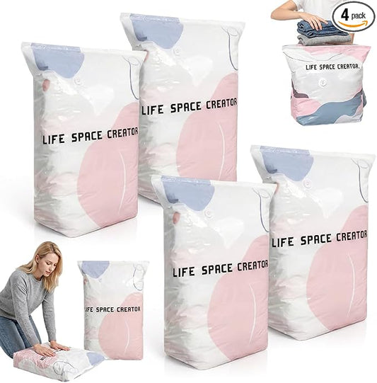 No-Pump Vacuum Storage Bags, Upgraded 3D Vacuum Storage Bags, Portable Large Clothes Compression Bags for Household Use, Convenient Cube Storage Bag for Clothes, Comforters, Blankets (4, 31.5*39.4in)