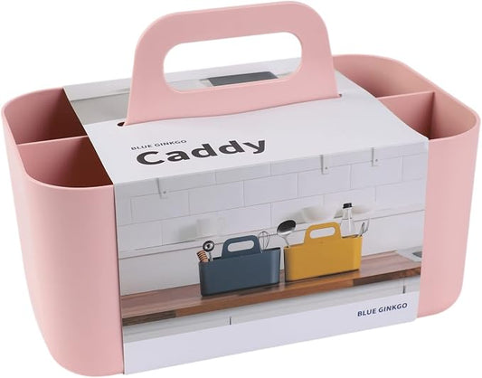 BLUE GINKGO Stackable Organizer Caddy, Rectangle, Pink, Made in Korea | Portable. Adjustable. Home, Office & School Storage.