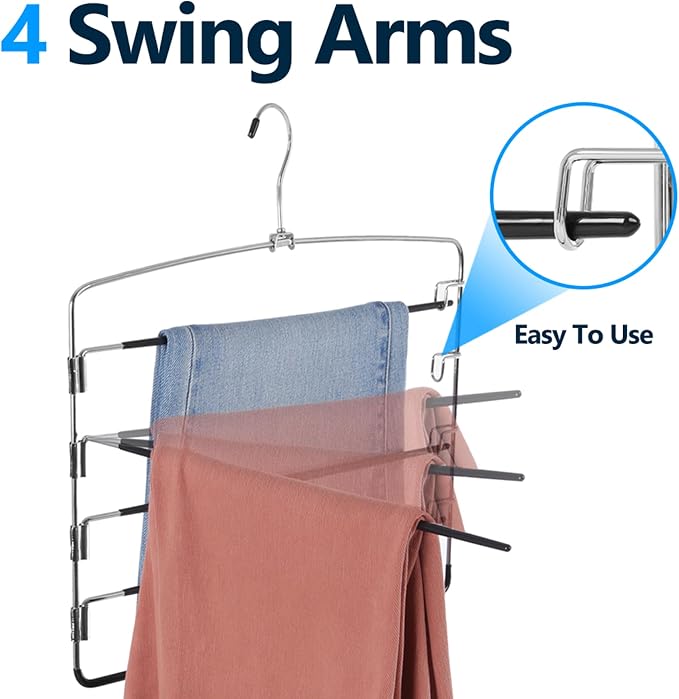 Pants Hangers 1 Pieces,5 Tier Closet Organizers and Storage Clothes Hanger,Hangers Space Saving with Swing Arm,Multiple Metal Hanger Clothes Organization for Pants Trousers Jeans Leggings Slacks