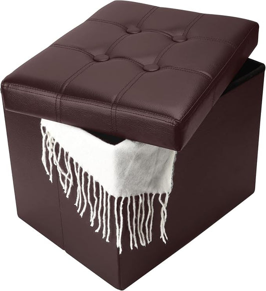 Bsketa Storage Ottoman, Folding Foot Stool with Thicker Foam Padded Seat Small Leather Storage Ottoman Bench Foot Rest for Living Room Foldable Coffee Table 17x13x13in,Brown | Ottoman with Storage, Thicker Foam Padded Seat, Living Room, Dorm, Bedroom, ...