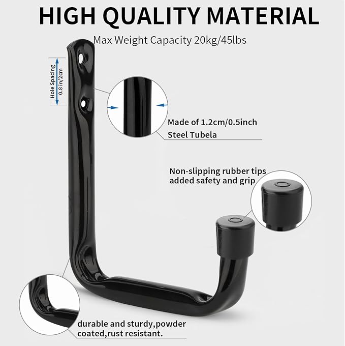 Garage Storage Hooks, Heavy Duty J Utility Hangers (Black, Pack of 10)