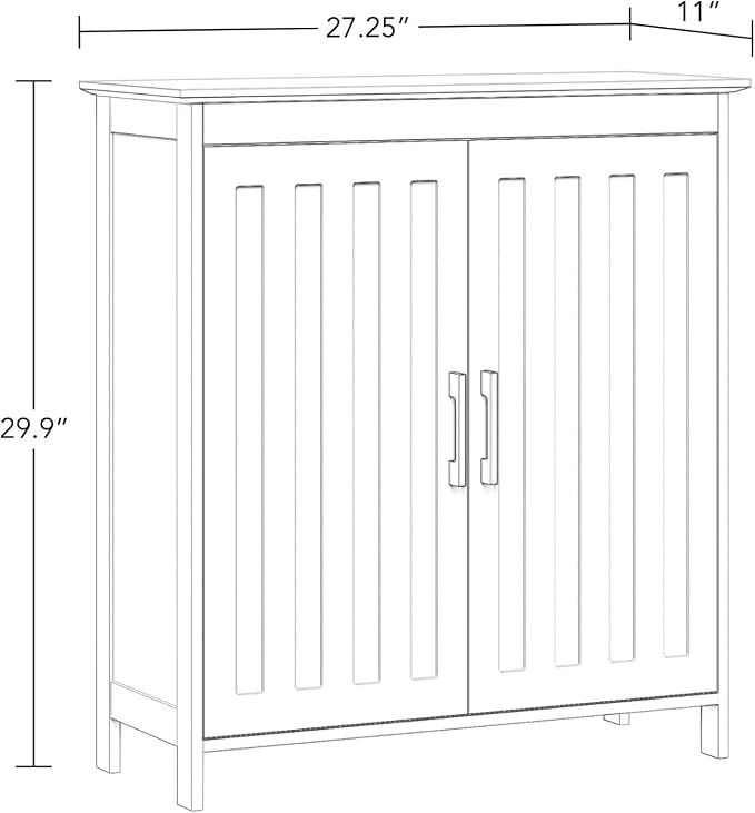 RiverRidge Monroe Two-Door Bathroom Floor Storage Cabinet - White | Linen Cabinet with Adjustable Interior Shelf and Soft Close Hinges, Matte Black Handles