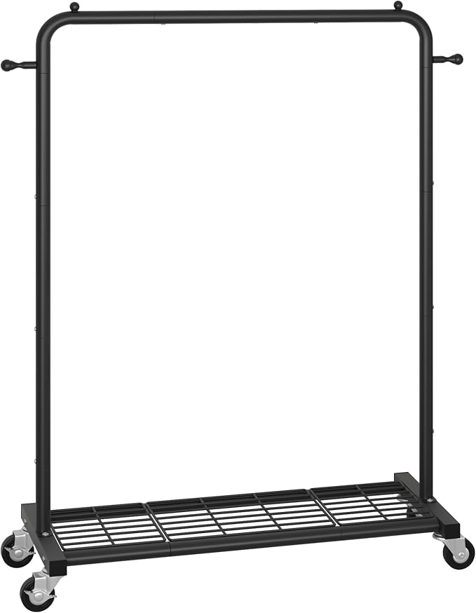 Sywhitta Metal Clothing Rack on Wheels with Mesh Shelf, for Clothes,Black | Rolling Garment Rack for Hanging Clothes, Coats, Skirts, 39.76" L x 16" W x 63.78" H,Space-Saving Mobile Organizer for Closet
