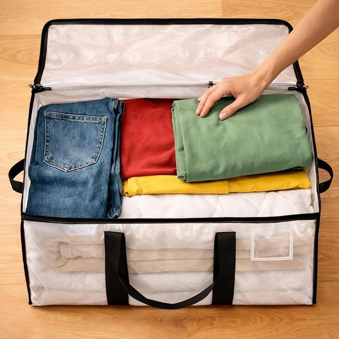 Comforter Storage Bags with Zipper and Handles (90L) - Extra Large Moving Bags 27" Heavy Duty, Waterproof Storage Bags for Moving, Foldable Storage Totes for Bedding, Blankets, Closet & College (4)