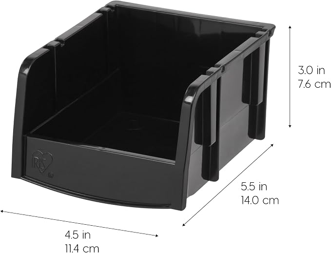 IRIS USA 24-Pack, Extra Small Stackable Storage Bins, Black | Organize small parts, hardware, craft supplies, pantry items, and household essentials with open-front access, stackable bins