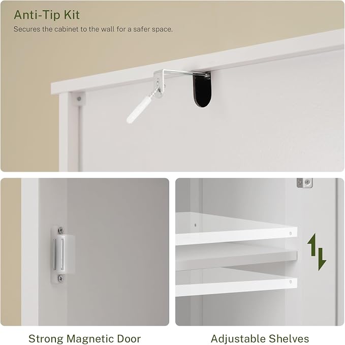 WEENFON Tall Bathroom Cabinet, Storage Cabinet with 6 Shelves & Drawer, Bathroom Storage Cabinet with Adjustable Shelves, Tall Cabinet for Living Room, Home Office, White
