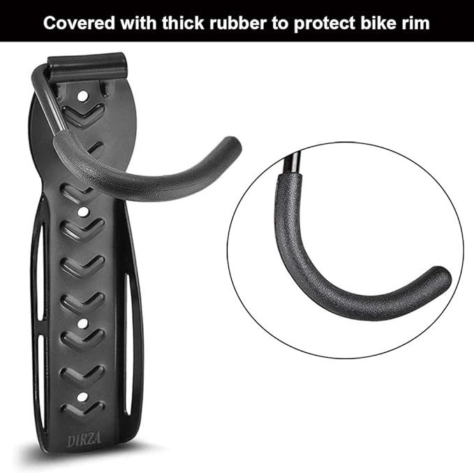 Dirza Bike Rack Garage Wall Mount Bike Hanger Storage System Vertical Bike Hook for Indoor Shed - Easily Hang/Detach - Heavy Duty Holds up to 65 lb with Screws Black