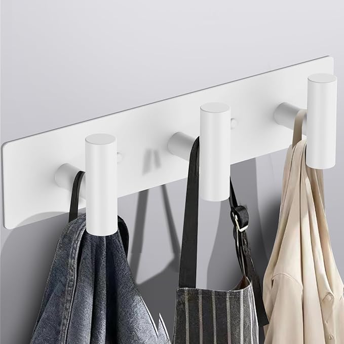 Bntuk Coat Rack Wall Mount - 3 Coat Hooks, Towel Racks for Bathroom Robes Bags Keys, Hat Rack Wall Towel Hooks Organizer (White)