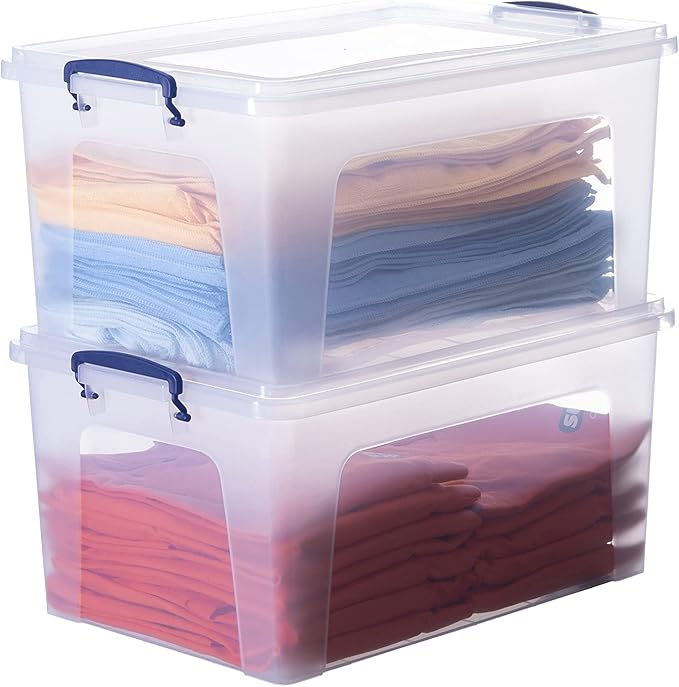 Superio Storage Bins with Lids, Clear Plastic Containers for Organizing, Stackable Totes, BPA Free, Odor Free, Organizer Boxes for Home, and Dorm (4 Pack, 28.5 Qt)