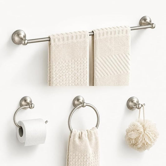 4-Piece Towel Bar Set, 24 Inch Towel Racks for Bathroom Wall Mounted in Brushed Nickel, SUS304 Stainless Steel Complete Bathroom Hardware