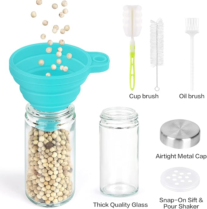 CANTAMI Spice Rack Organizer with Jars for Cabinet(20Pcs), Revolving | Stainless Steel/Wooden Countertop Rack Tower Organizer for Kitchen Pantry with Reusable Labels/Funnel/Brushes