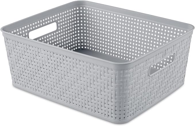 Sterilite 12 Pack Plastic Storage Bin Organization Containers, Short Baskets, Cement