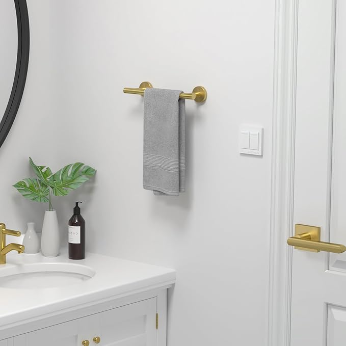 USHOWER Light Gold Hand Towel Bar, 9-Inch Towel Racks for Bathroom | Thicken SUS304 Stainless Steel Towel Rod, Towel Holder Wall-Mounted, Modern Home Decor (Total Length 11-Inch)