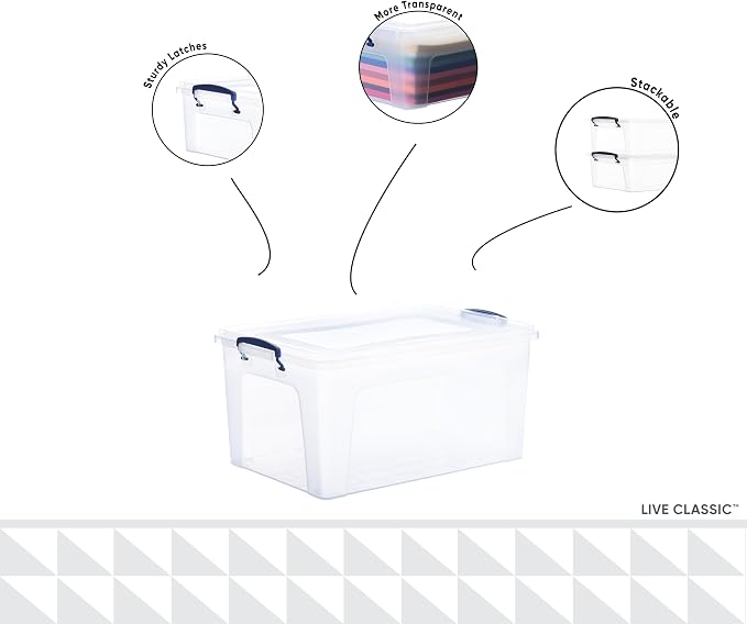 Superio Storage Bins with Lids, Clear Plastic Containers for Organizing, Stackable Totes, BPA Free, Odor Free, Organizer Boxes for Home, and Dorm (4 Pack, 28.5 Qt)