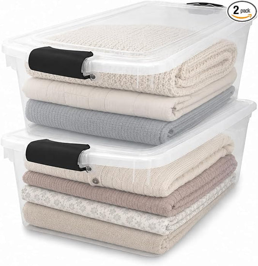 HOMZ Multipurpose 66 Quart Clear Storage Container Tote Bins with Secure Latching Lids for Home or Office Organization, (2 Pack) | Large Stackable Container Boxes for Homes, Bathrooms, Garages, and Office Organization