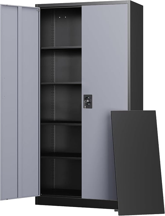 Letaya Metal Garage Storage Cabinets with Lock Door and Adjustable Shelves, Steel Tool Cabinets for Home,Office,Warehouse Organisieren (Black Gray)