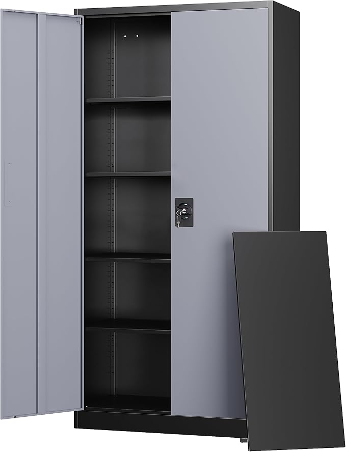 Letaya Metal Garage Storage Cabinets with Lock Door and Adjustable Shelves, Steel Tool Cabinets for Home,Office,Warehouse Organisieren (Black Grey, 72" H)