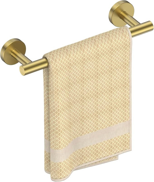 FORIOUS Towel Bar 12" Towel Racks for Bathroom Wall Mounted Brushed Gold | Total Length 14 Inch, Rustproof, Stainless Steel Towel Holder, Wall Mounted for Bathroom Bedroom, Heavy Duty, Space Saving