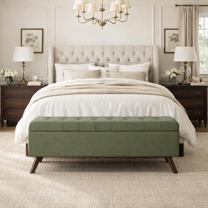 HomePop 48" Modern Tufted Storage Bench - Moss Green