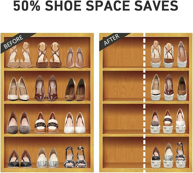 NVGSN Shoe Slots Organizer 20Pack,Shoe Stacker,Cloest Space Saver 50%,White | 4 Levels Adjustable shoe Organizer for Closet Thickening Double Layer shoe Storage Holders for Shelf,Organizador de Zapatos